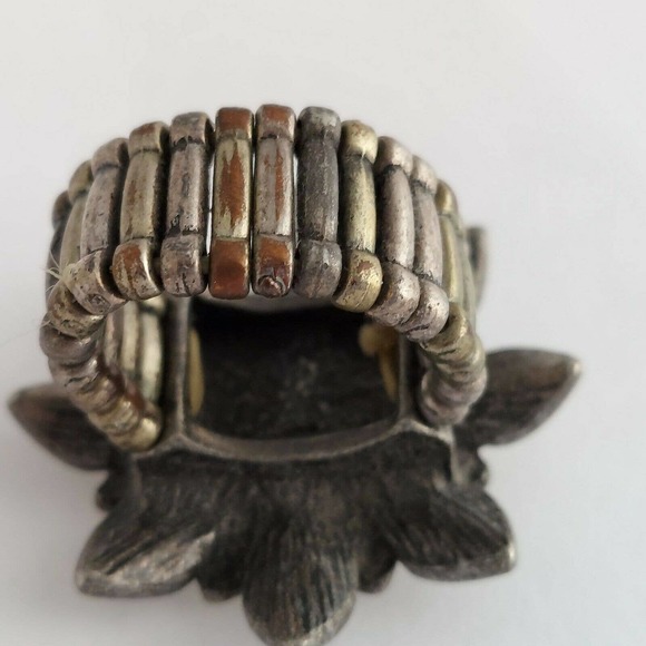 Flower Fashion Adjustable Rings Lot of 3 Rhinestone Faux Pearl Green Silver Tone - Picture 10 of 11